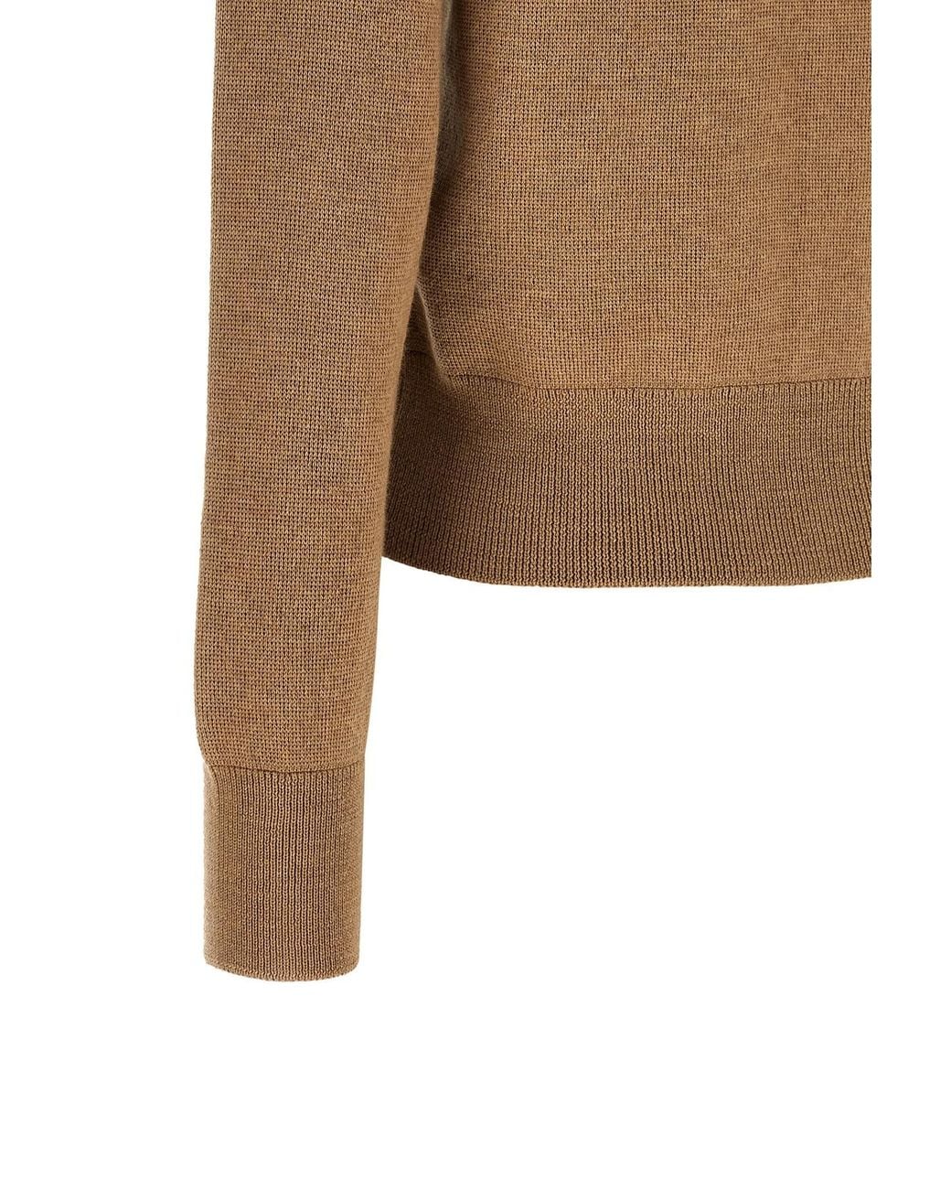 AMI Natural Ami De Coeur Embroidered Wool Crewneck Cardigan