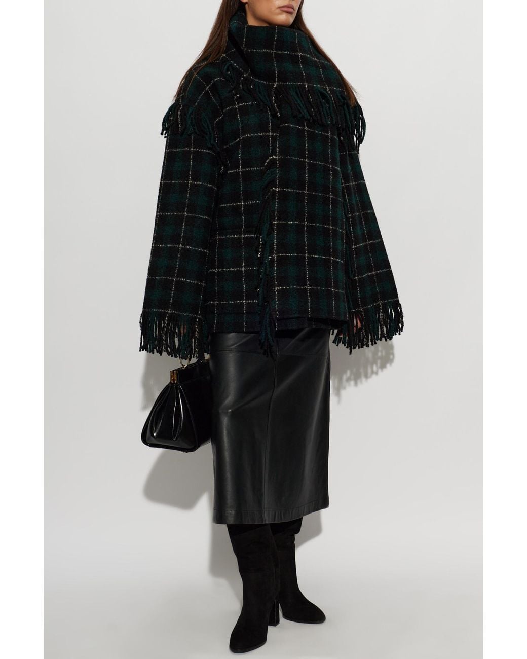Totême Black Totême Checked Fringed Shawl Jacket