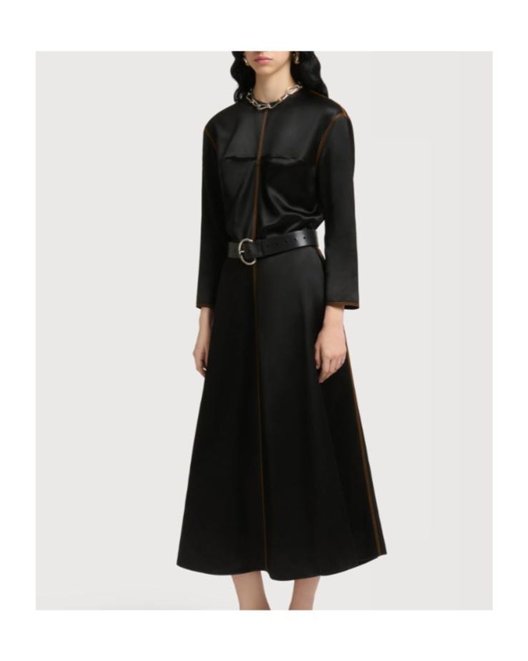 Marni Black Satin Contrast Stitch Long-Sleeved Dress