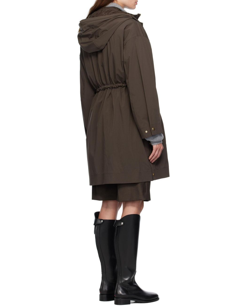 Moncler Gray Zip-Up Drawstring Hooded Coat