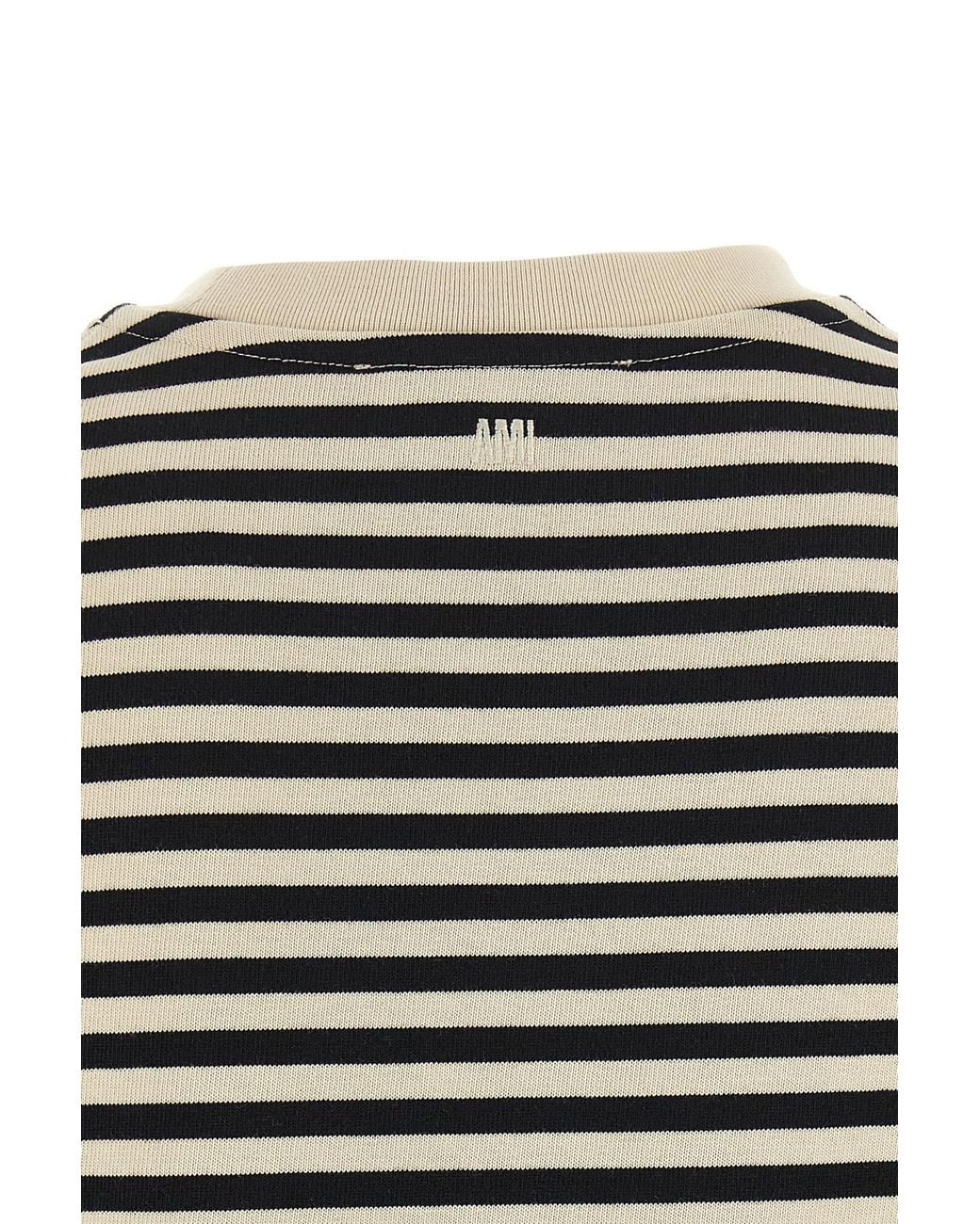 AMI Black Ami Ami De Coeur Mariniere Logo Embroidered Striped Ribbed T-Shirt for men