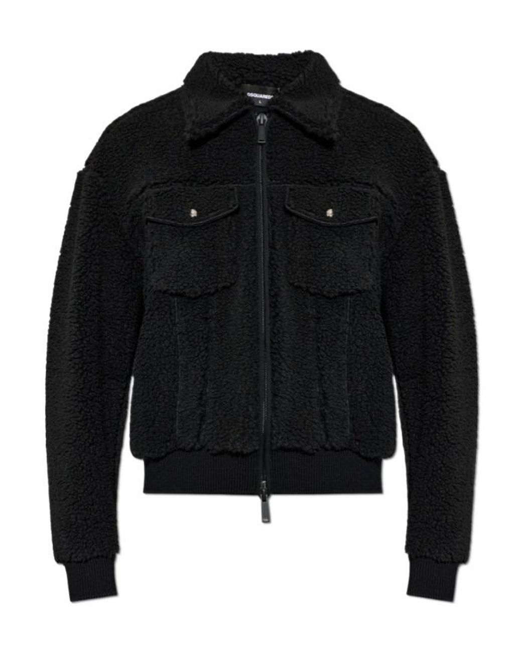 DSquared² Black Faux Fur Zipped Jacket for men