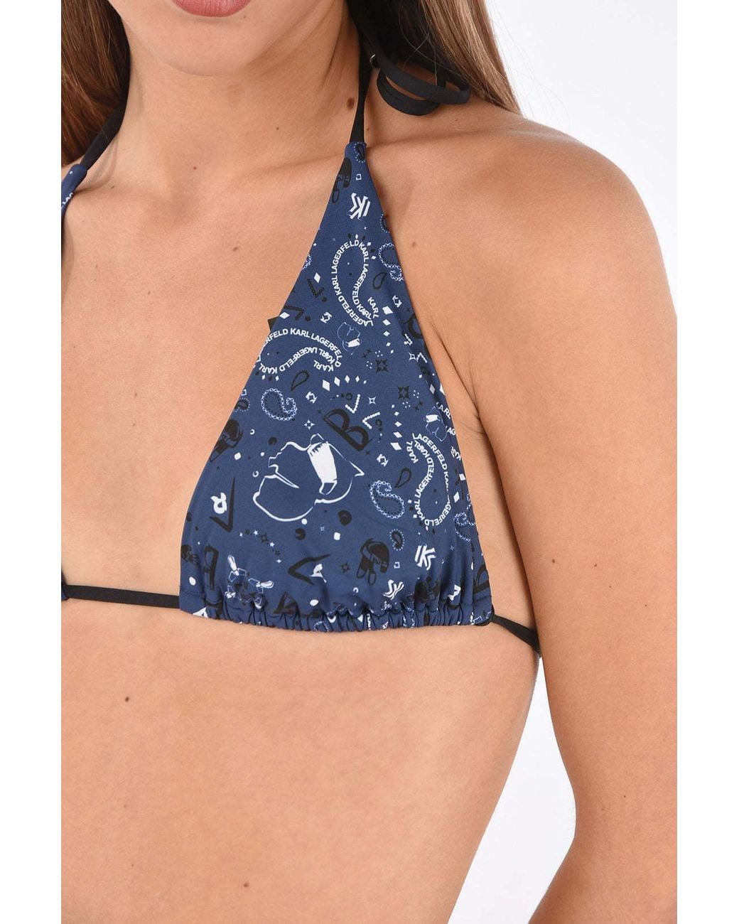 Karl Lagerfeld Blue Printed Triangle Bikini Top