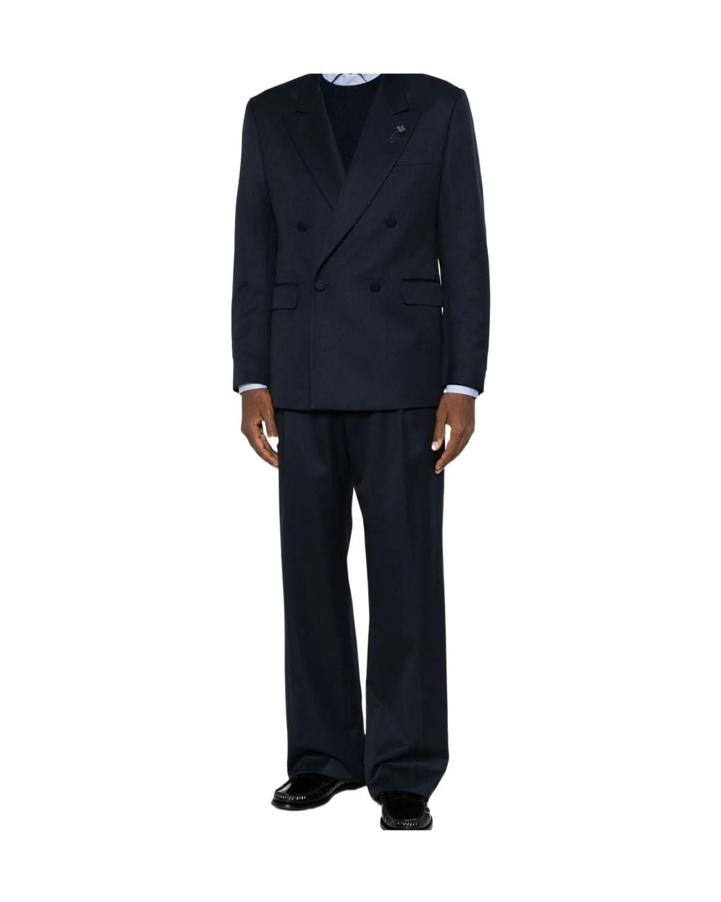 Lardini Blue Double-Breasted Peak-Lapel Jacket for men