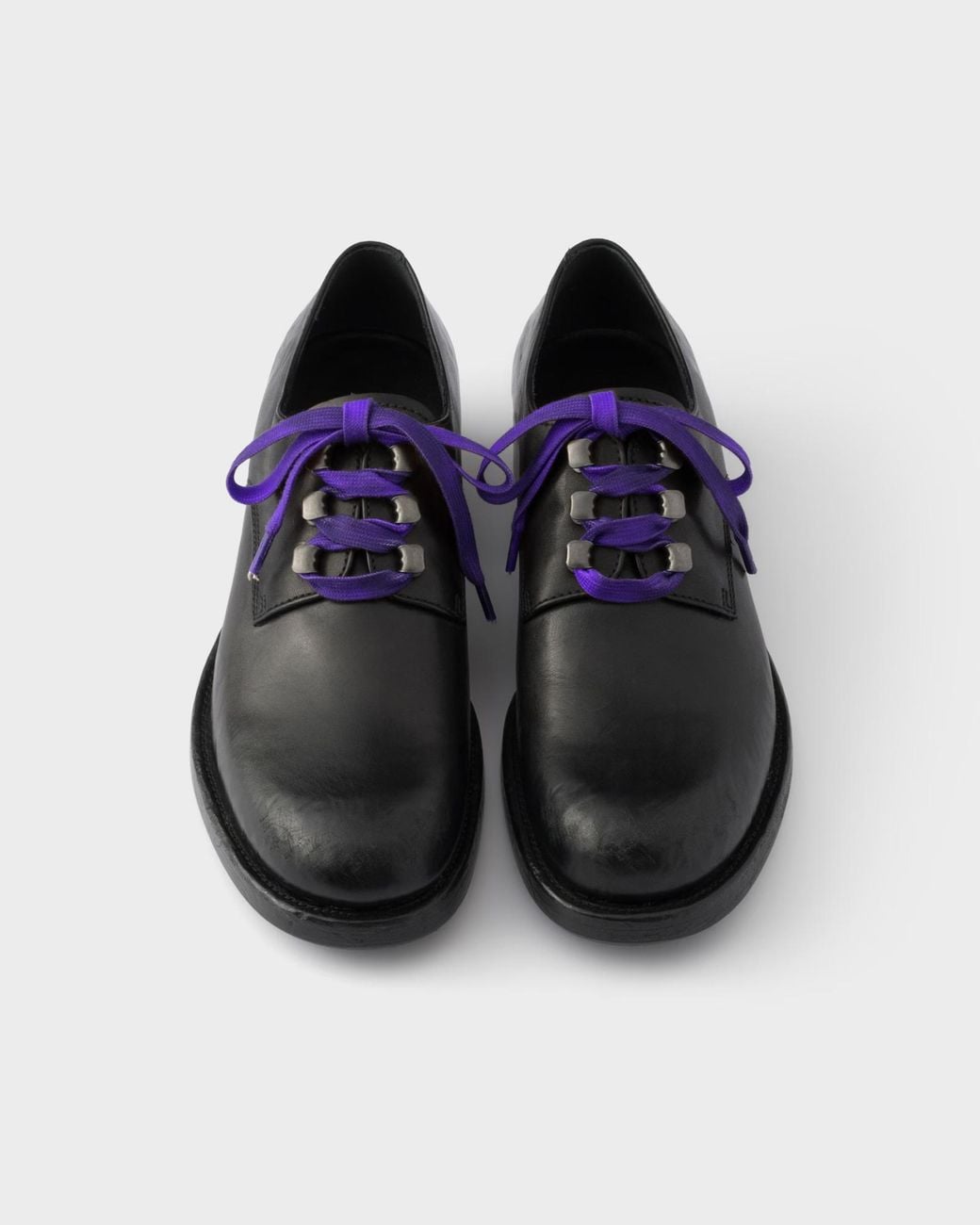 Prada Black Antiqued Leather Lace-Up Shoes