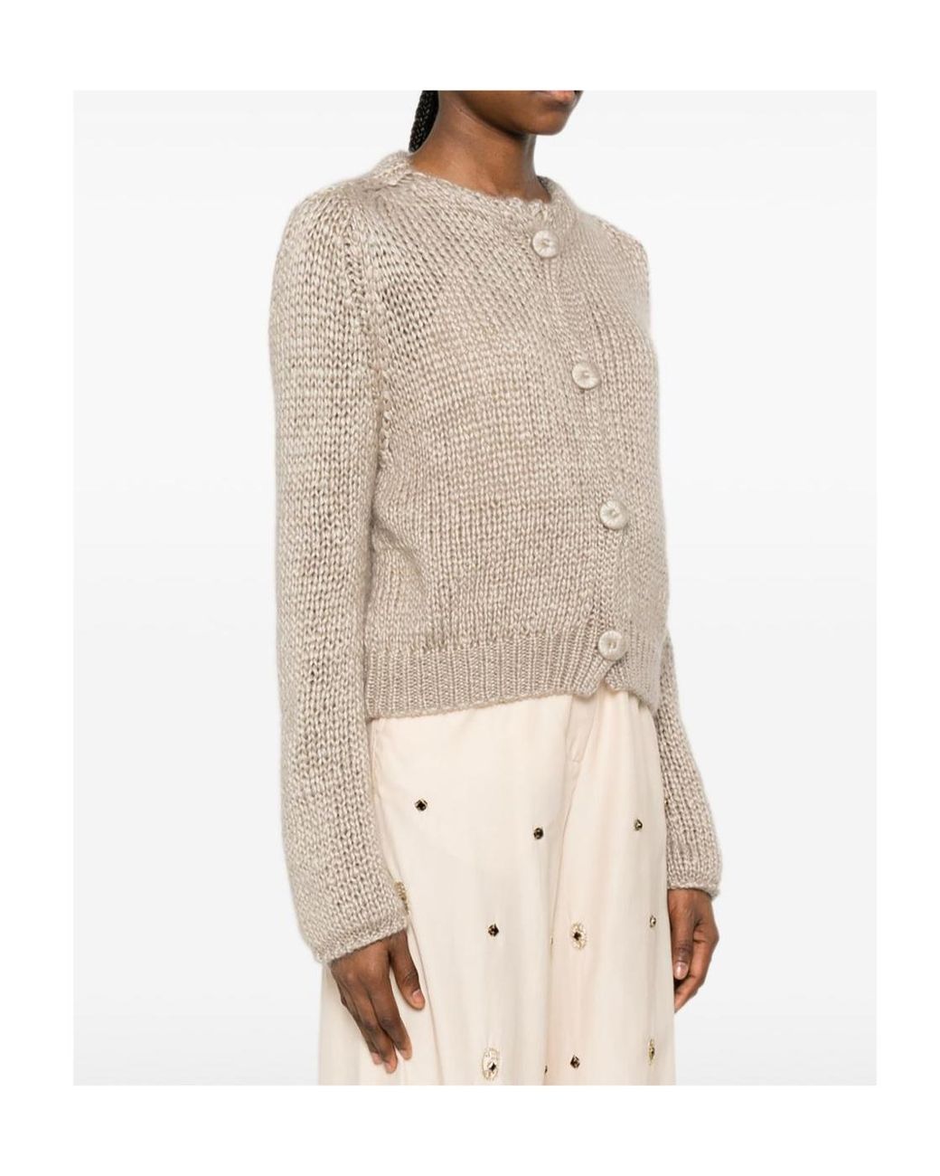 Forte_forte Natural Chunky-Knit Button-Up Cardigan