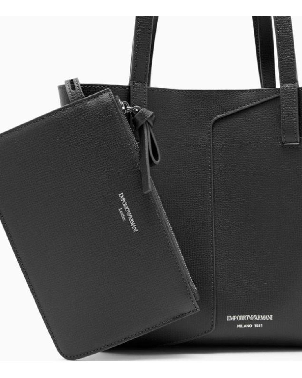 Emporio Armani Black Logo-Print Leather Shoulder Bag
