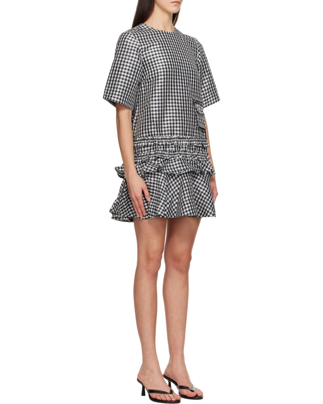 Ganni Gray Checked Mini Dress