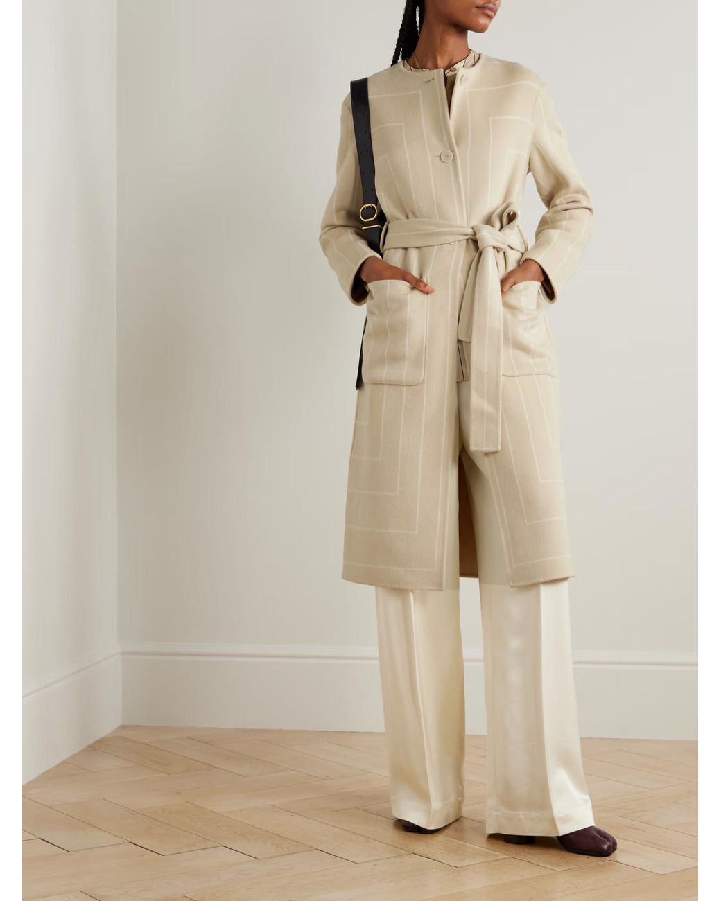 Joseph Natural Scheffer Belted Striped Coat