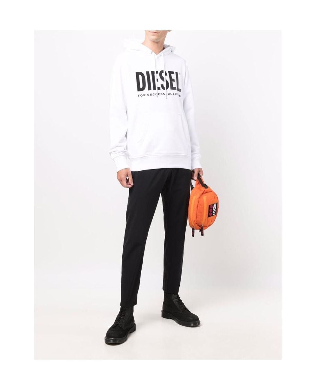 DIESEL White Logo-Printed Cotton Hoodie for men