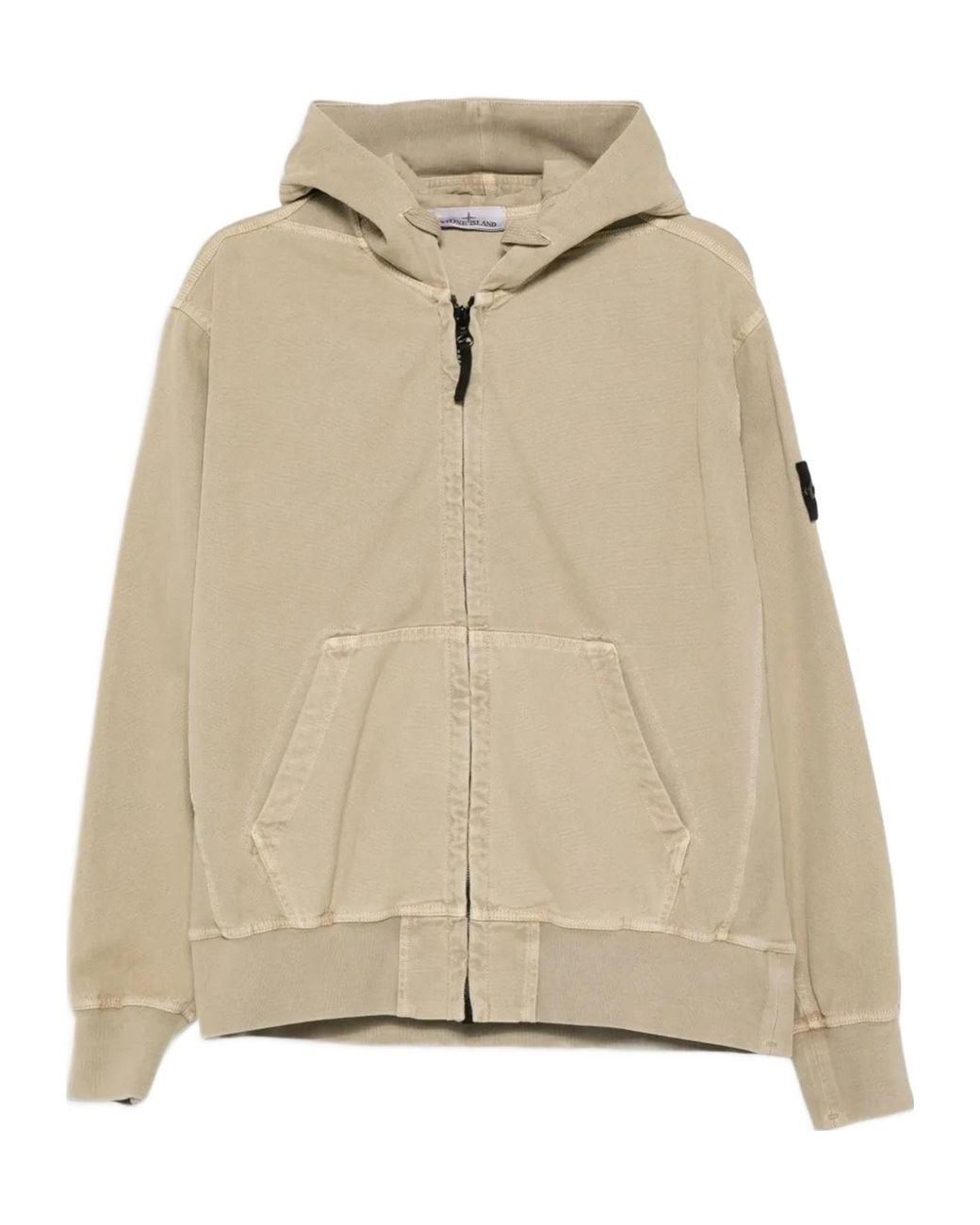 Stone Island Natural Oversized Fit Hooded Zip-Up Sweatshirt for men