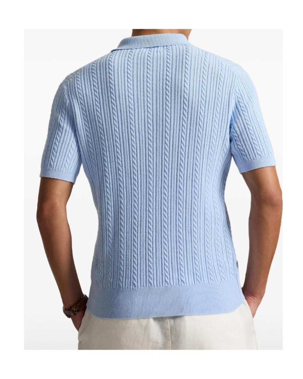 Polo Ralph Lauren Blue Logo Embroidered Knitted Polo Shirt for men