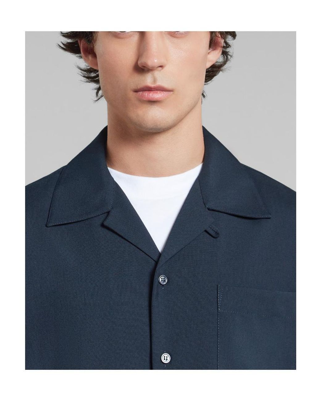Marni Blue Patch Pocket Short-Sleeved Shirt for men