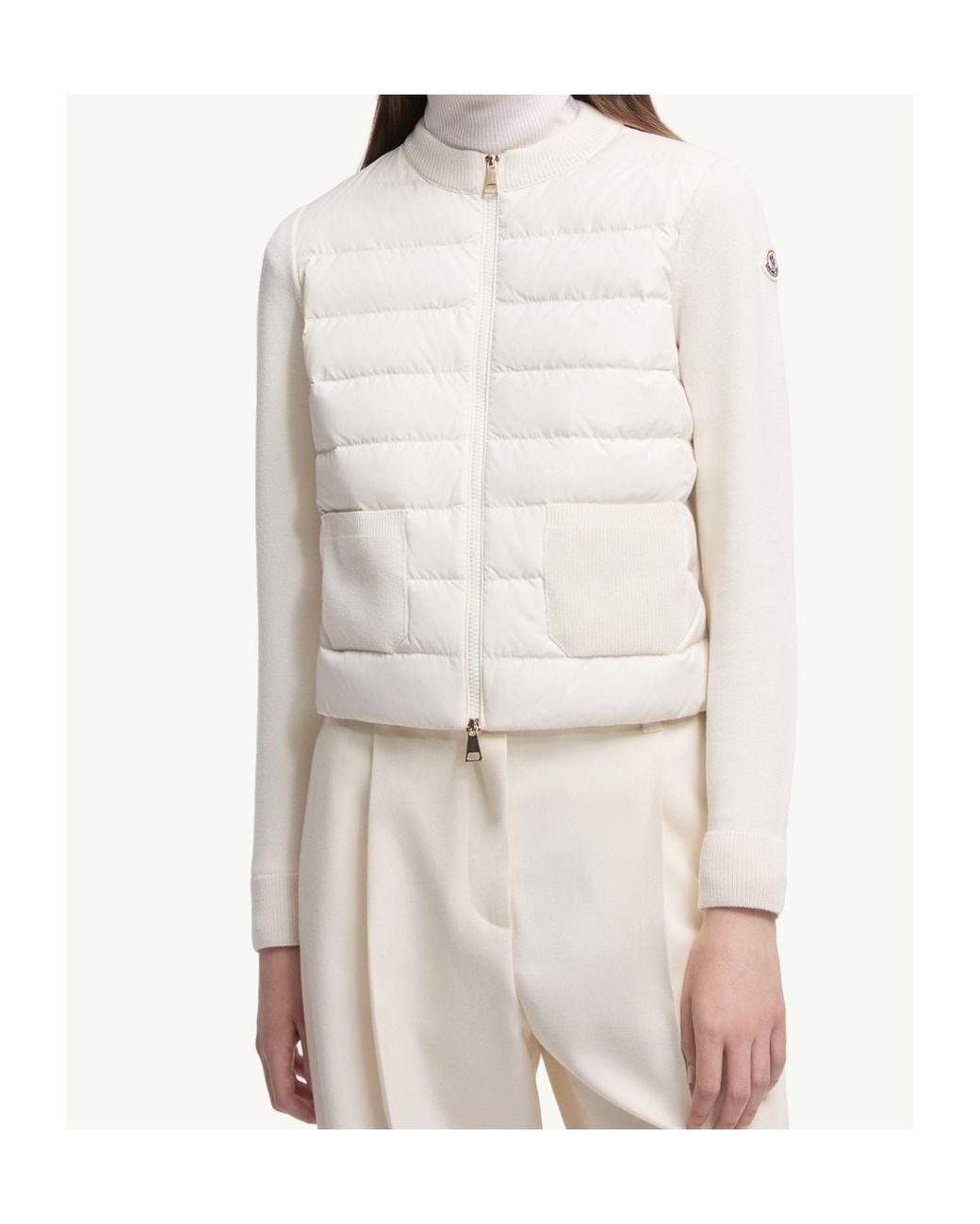 Moncler White Wool Padded Zip-Up Cardigan