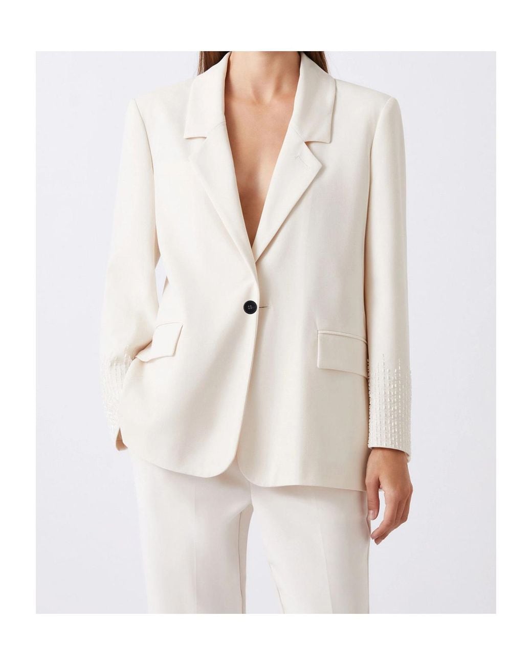 Marella White Straight-Fit Stretch Canvas Blazer