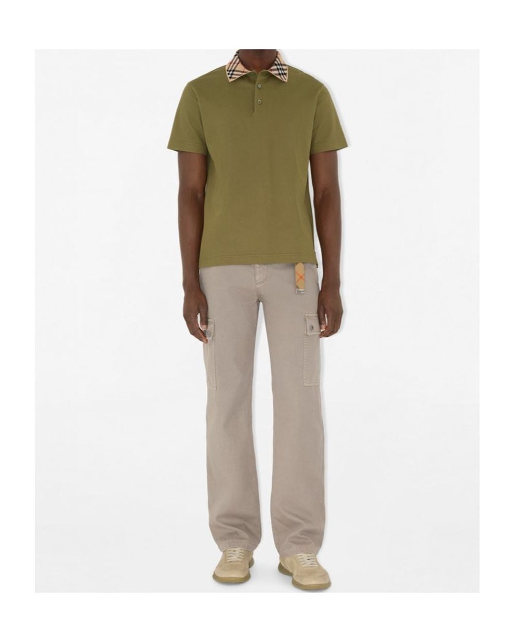 Burberry Green Checked Collar Short Sleeved Polo Shirt for men