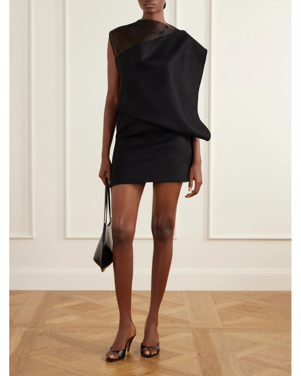 Sportmax Black Cesto Sheer Panel One-Shoulder Dress