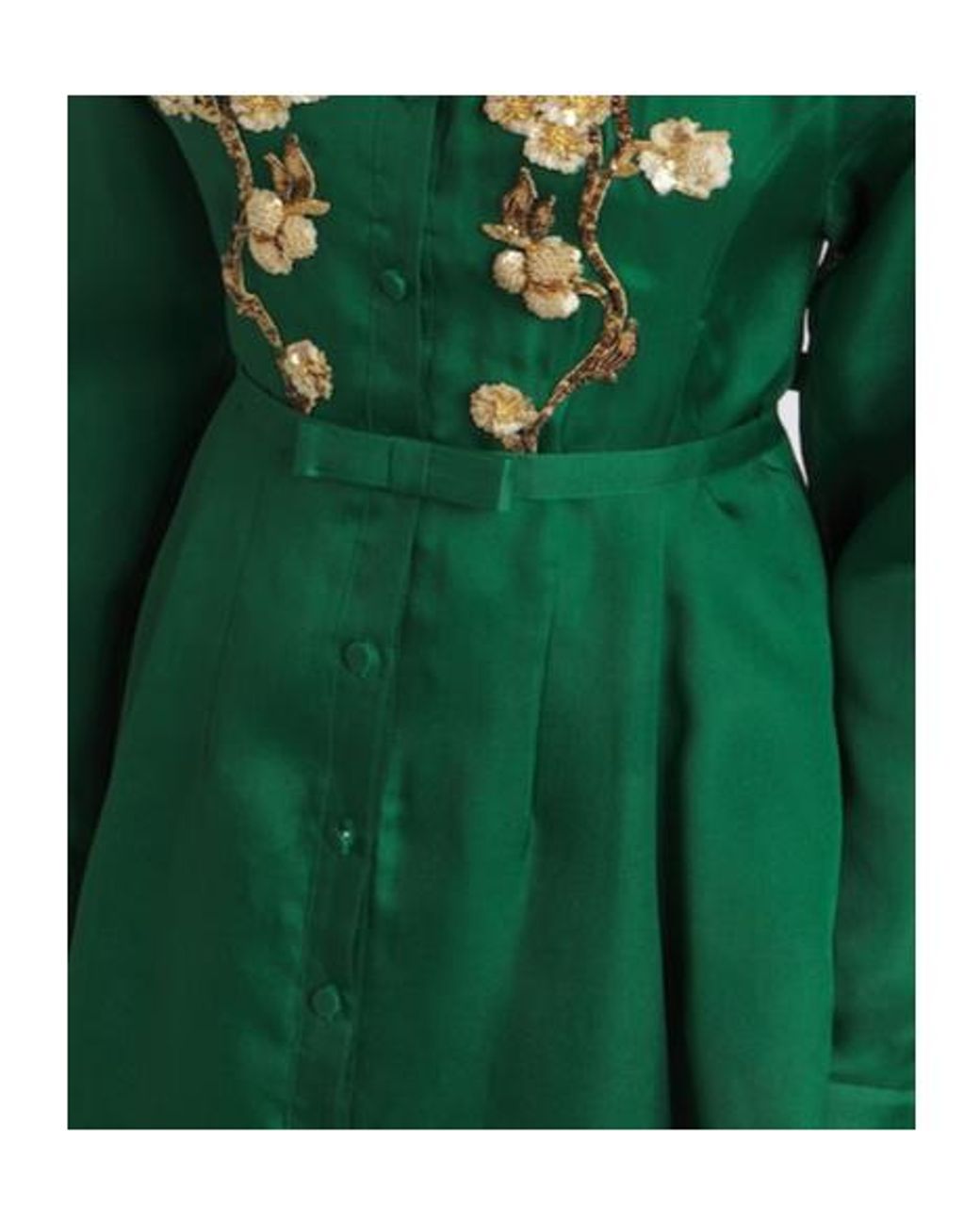 Leo Green Belted Embellished Silk Gown