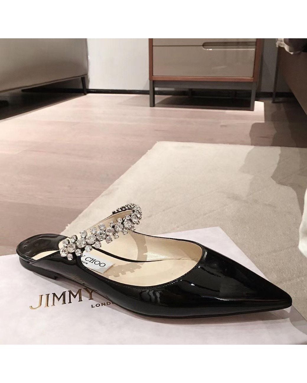 Jimmy Choo White Bing Crystal-Embellished Pointed Flats