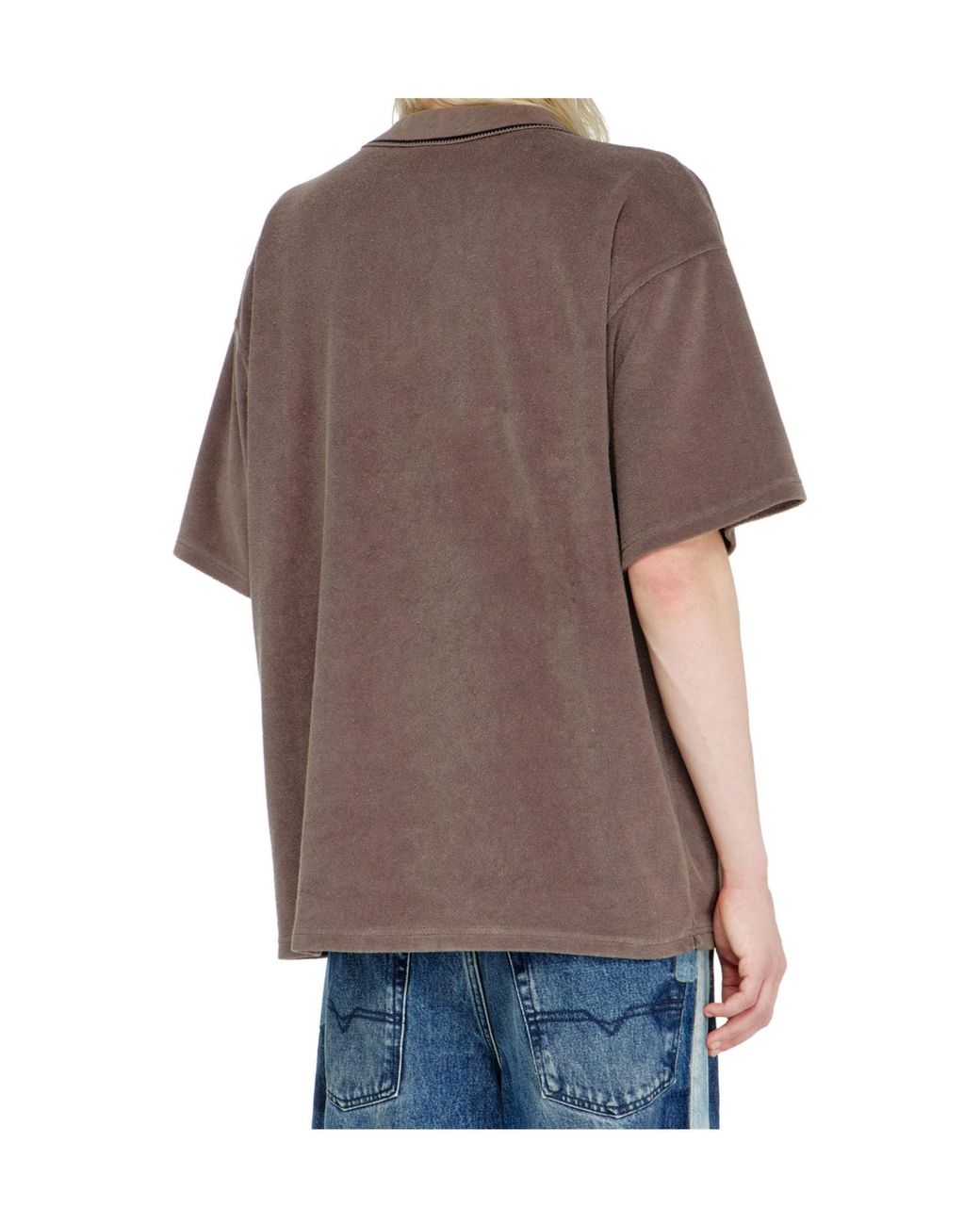 DIESEL Brown Chenille Polo Shirt With Shield Patch for men
