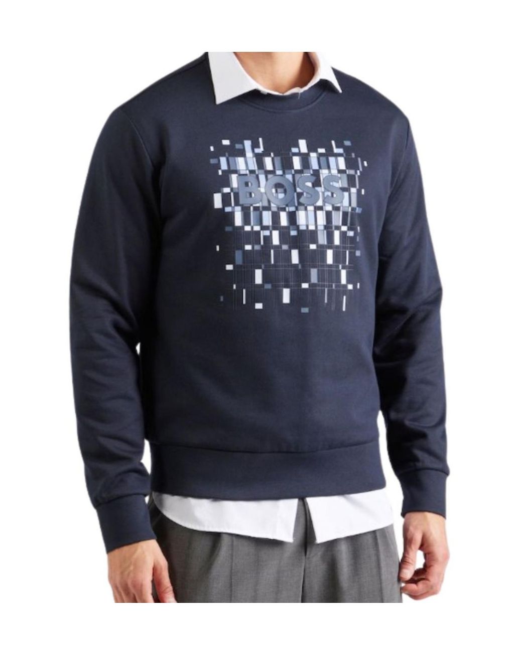 Boss Blue Logo-Print Sweatshirt for men