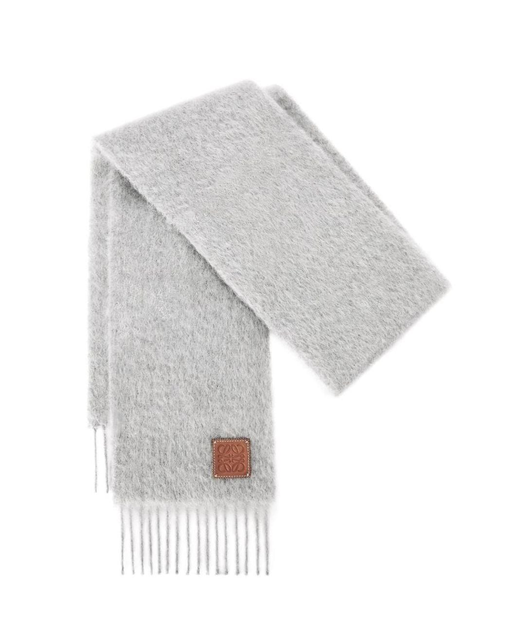 Loewe White Logo Patch Fringed Scarf