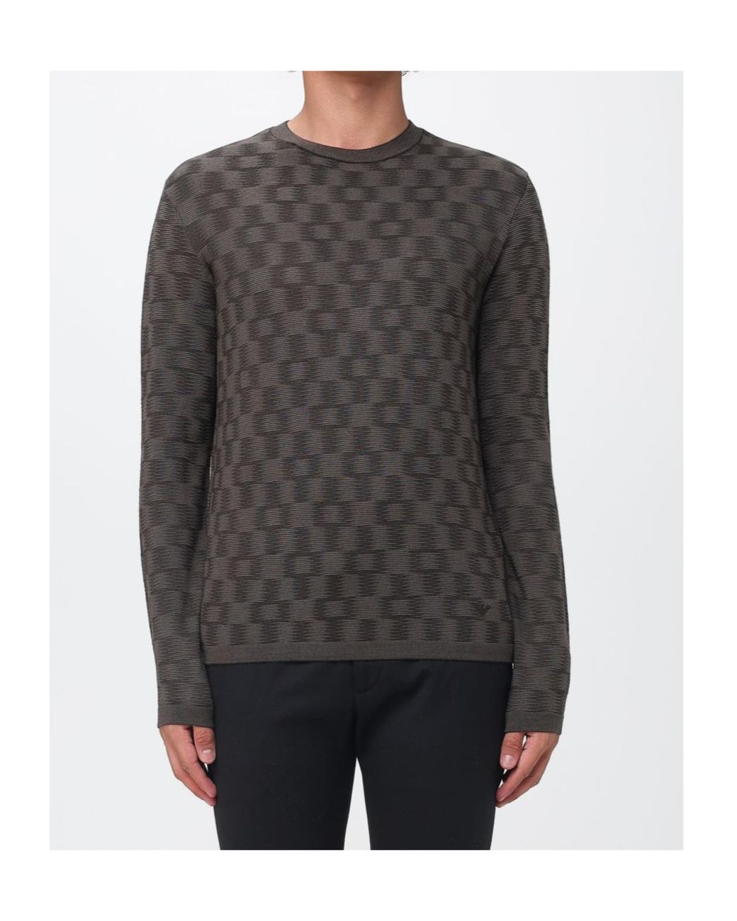 Emporio Armani Gray Pattern-Knit Crewneck Jumper for men