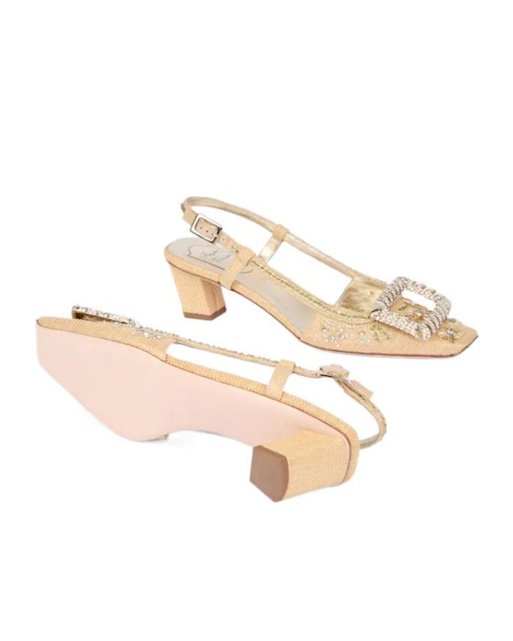 Roger Vivier Natural Crystal-Embellished Buckle Slingback Pumps