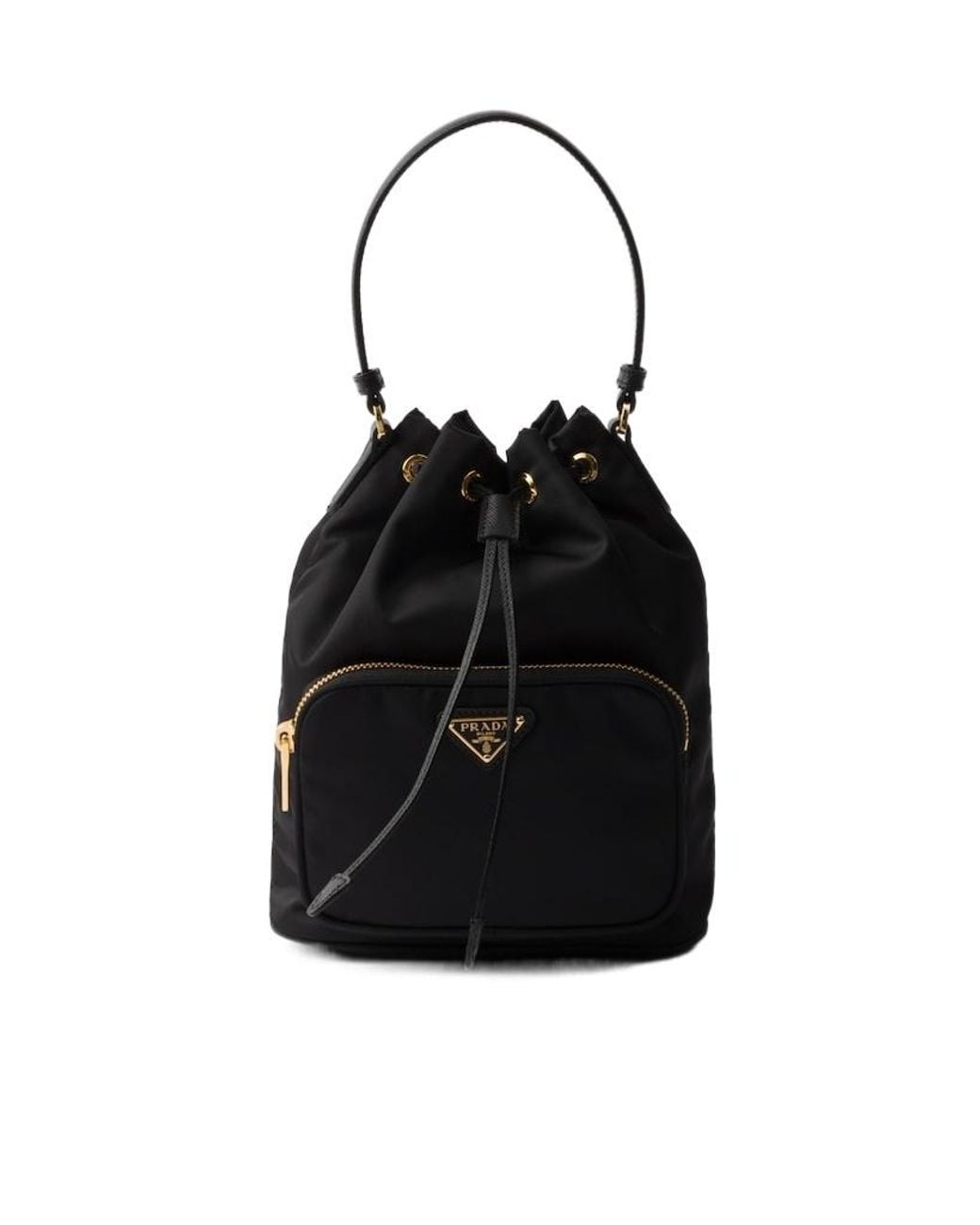 Prada Black Re-Nylon Triangle-Logo Drawstring Bucket Bag