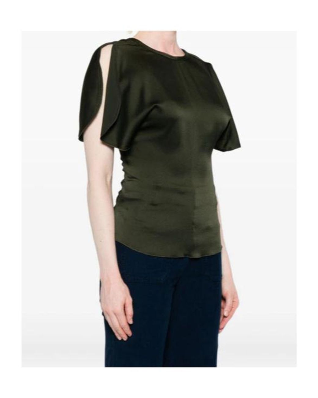 Victoria Beckham Green Crewneck Draped-Sleeve Blouse