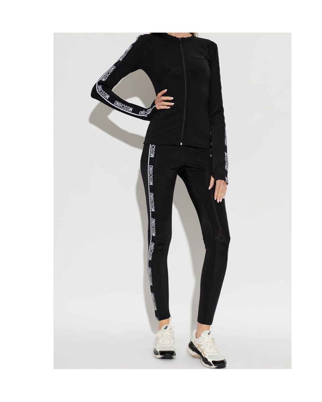 Moschino Black Logo Print Zip-Up Top