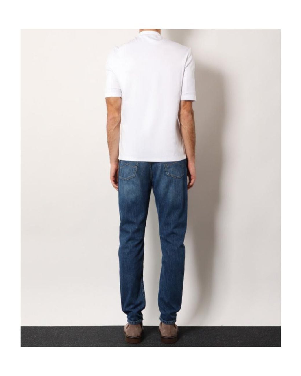 Brunello Cucinelli White Short Sleeved Mock Neck T-Shirt for men