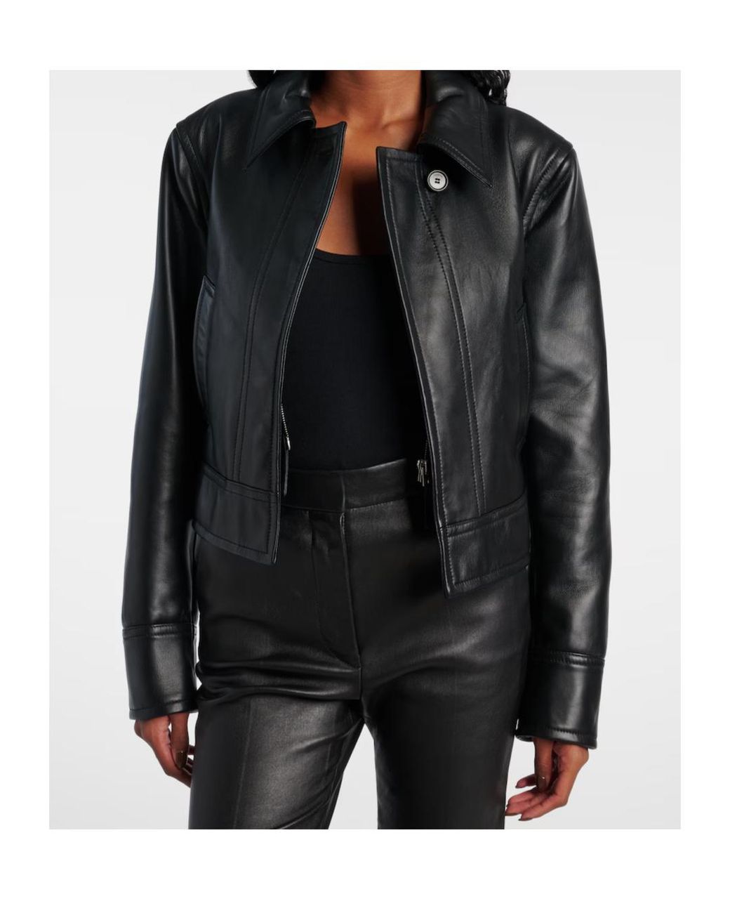 Joseph Black Caron Cropped Long-Sleeved Leather Jacket