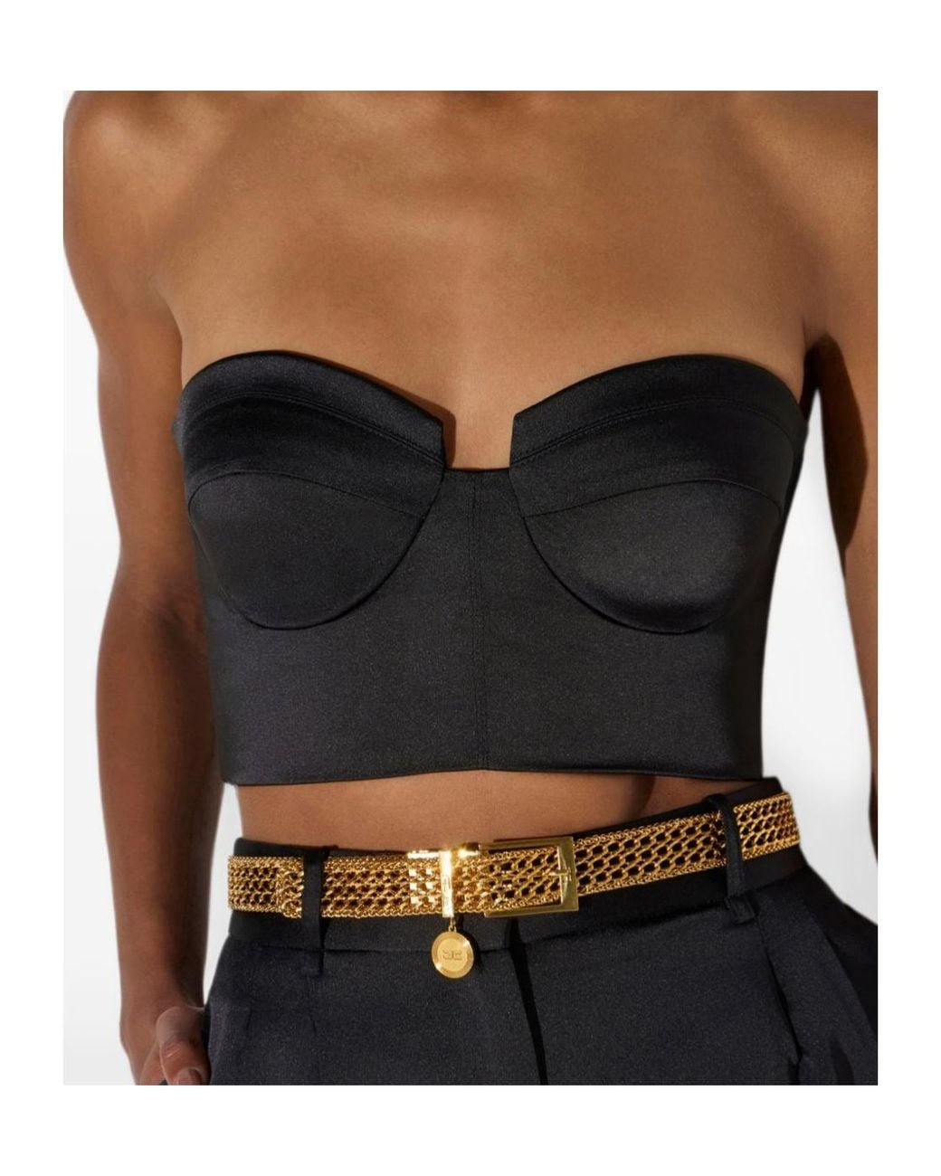 Elisabetta Franchi Black Off-Shoulder Bustier Top