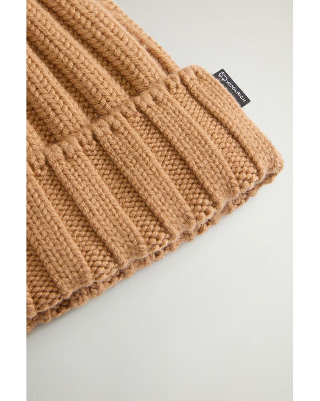 Woolrich Natural Logo Patch Pompom Detailed Beanie