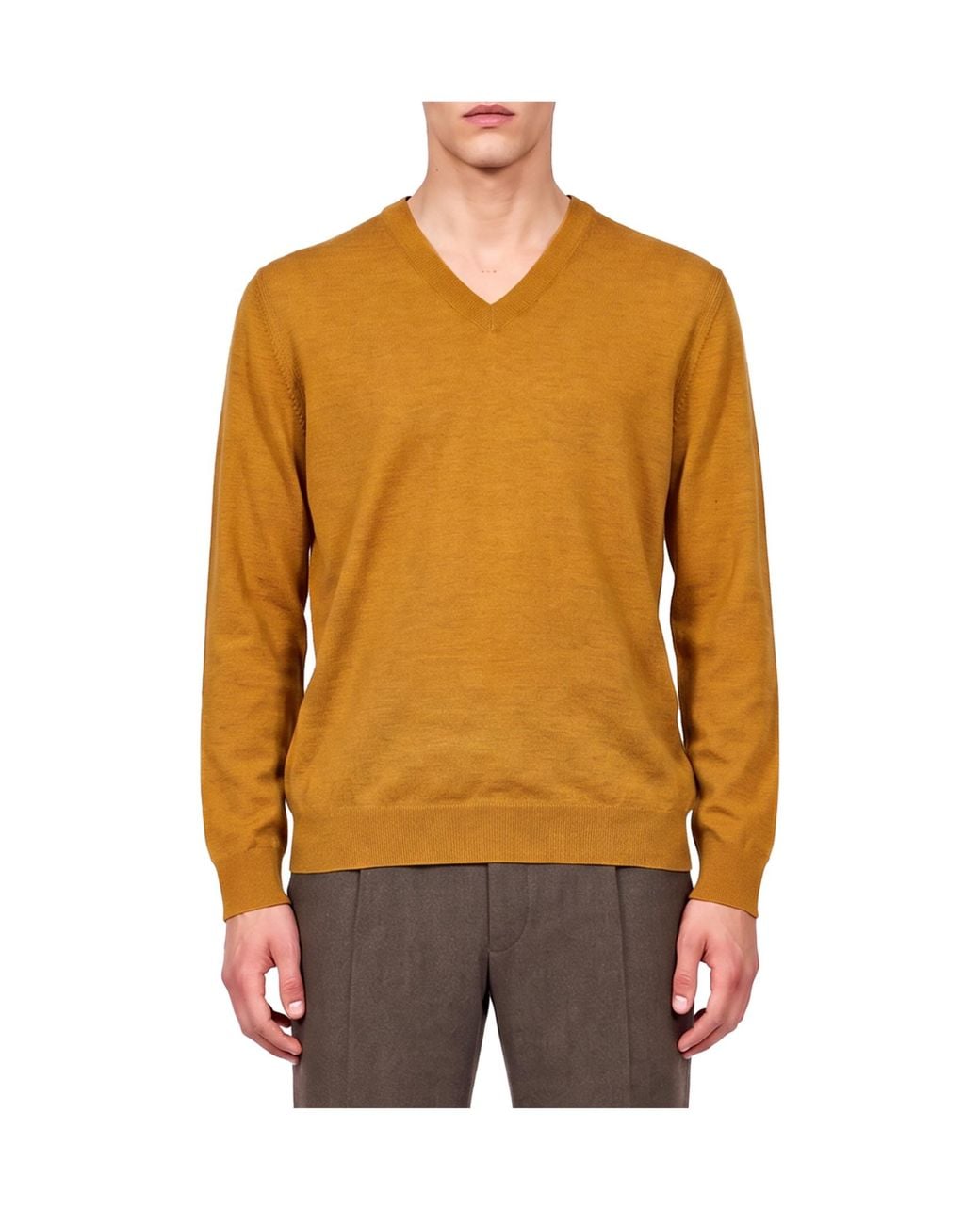 Zegna Orange V-Neck Sweater for men