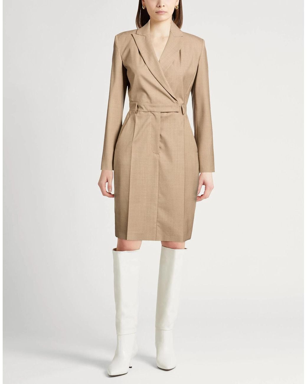 Max Mara Natural Solid-Color Long-Sleeve Blazer Dress