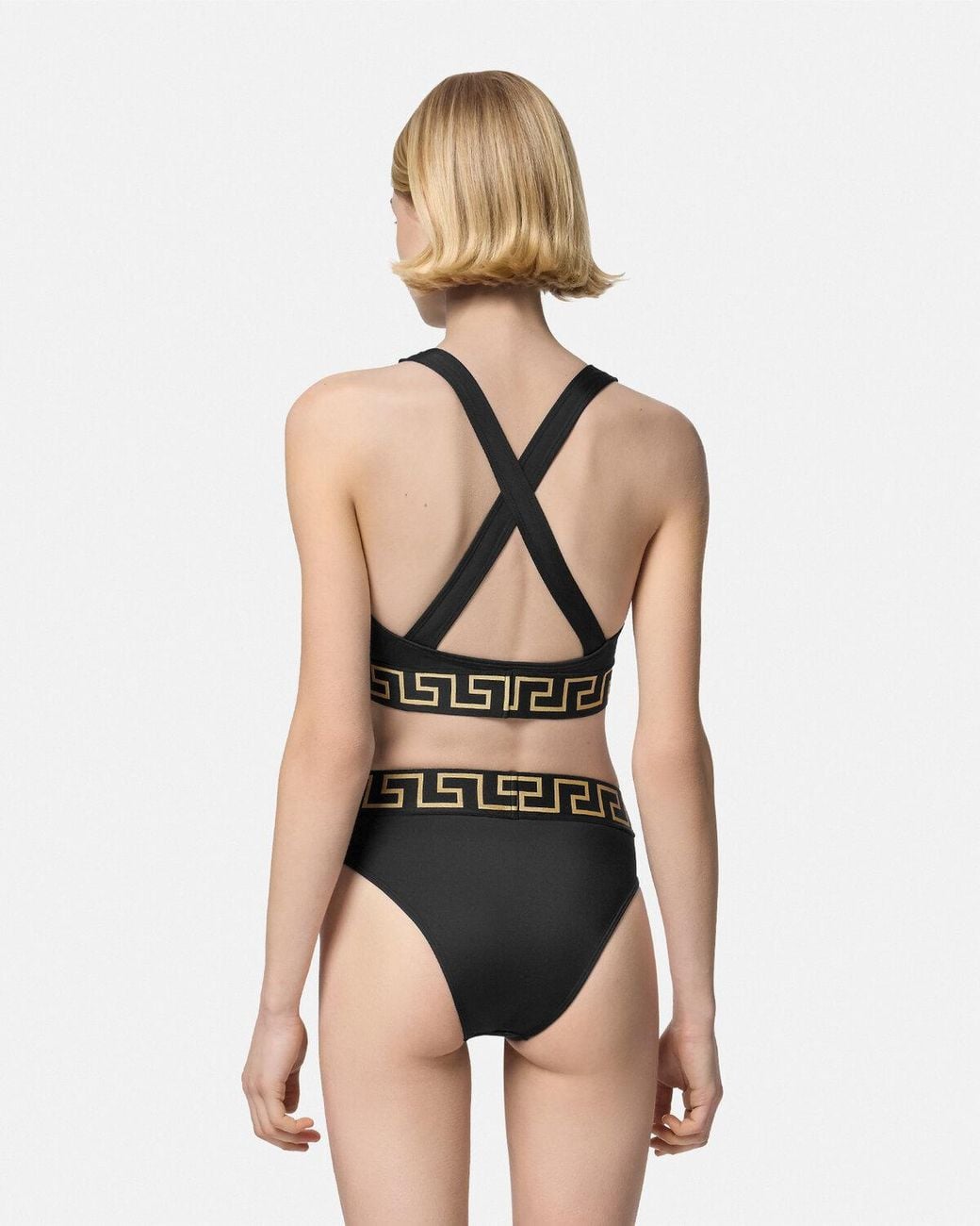 Versace Black Greca Border Cut-Out Detailed Bikini Top