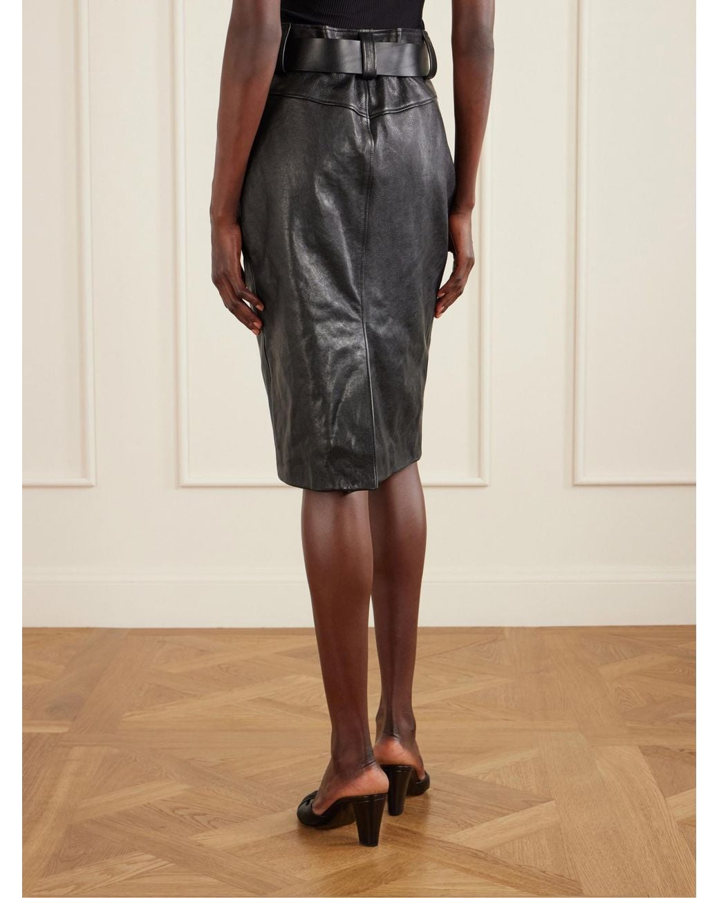 Saint Laurent Black Belted Pencil Skirt