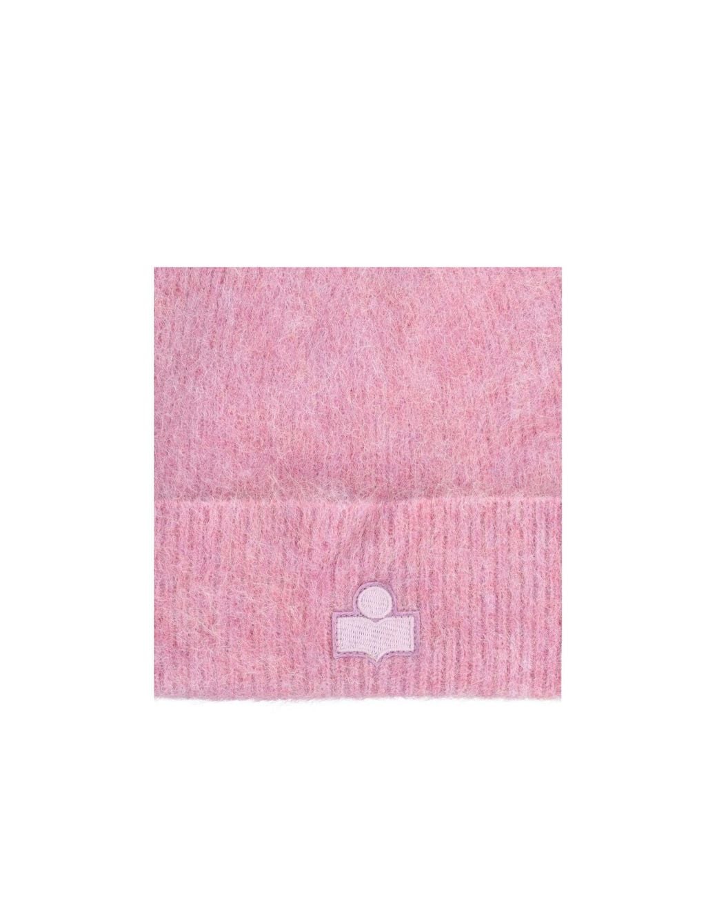 Isabel Marant Pink Logo Patch Ribbed-Knit Beanie