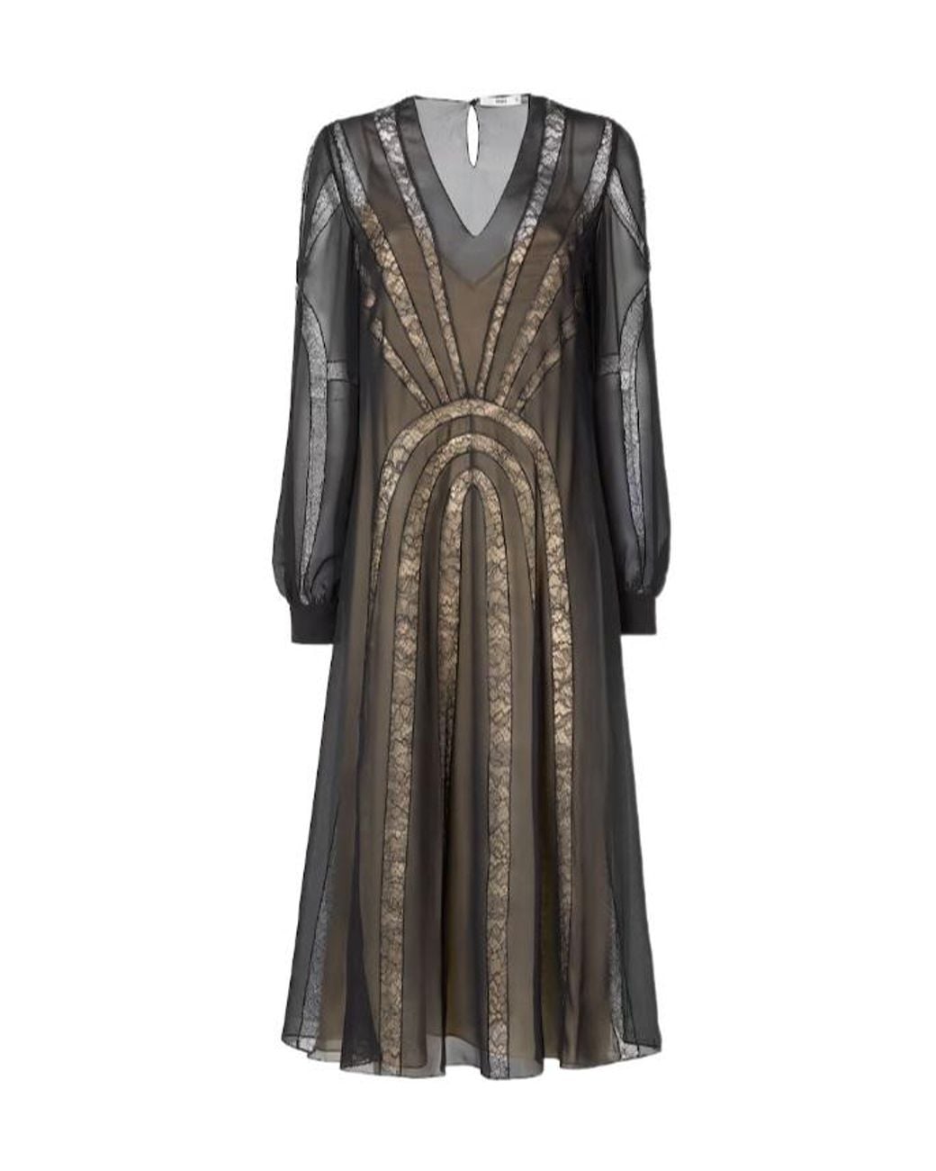 Fendi Gray Georgette And Chantilly Lace Dress