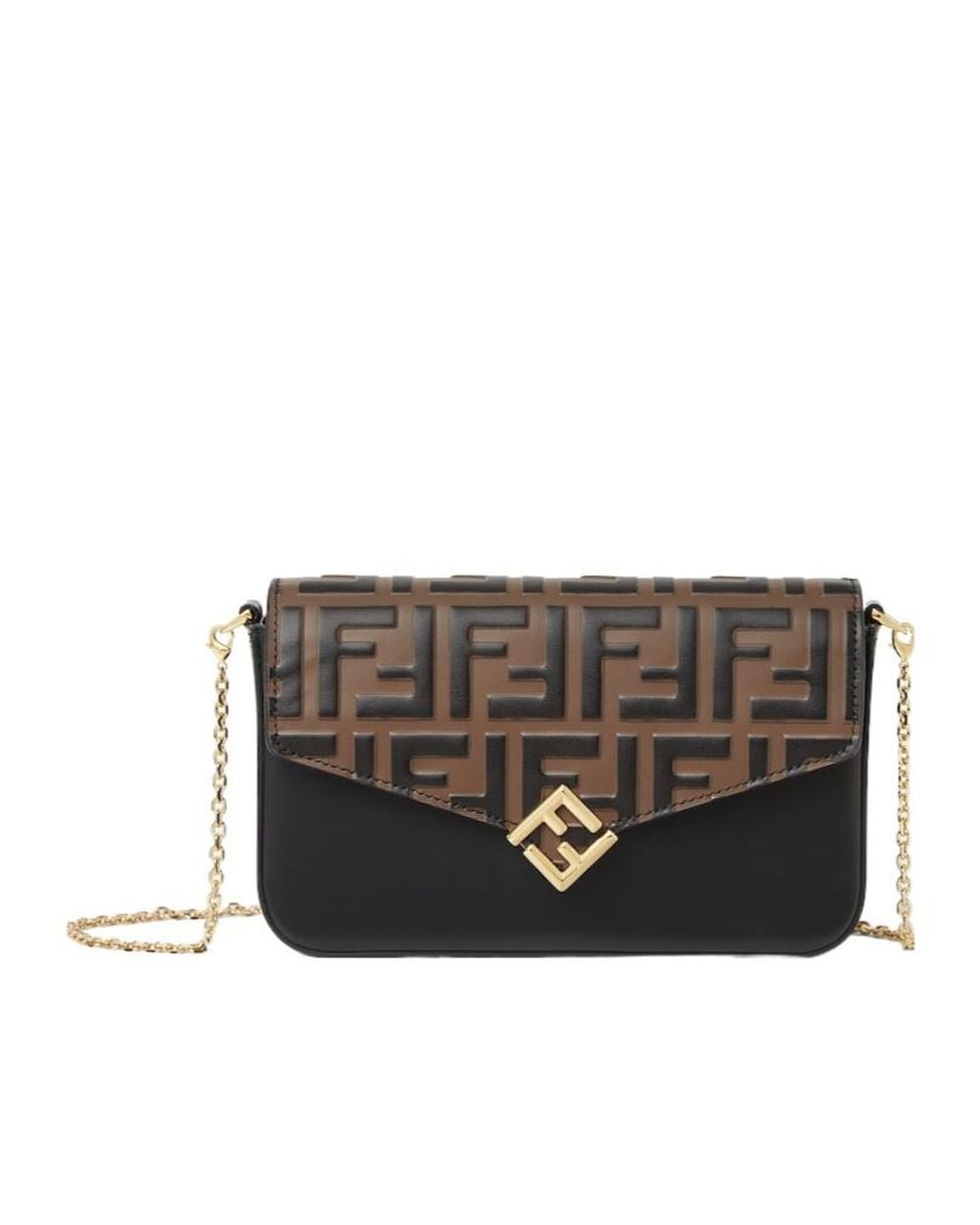 Fendi Black Ff Diamonds Chain Wallet