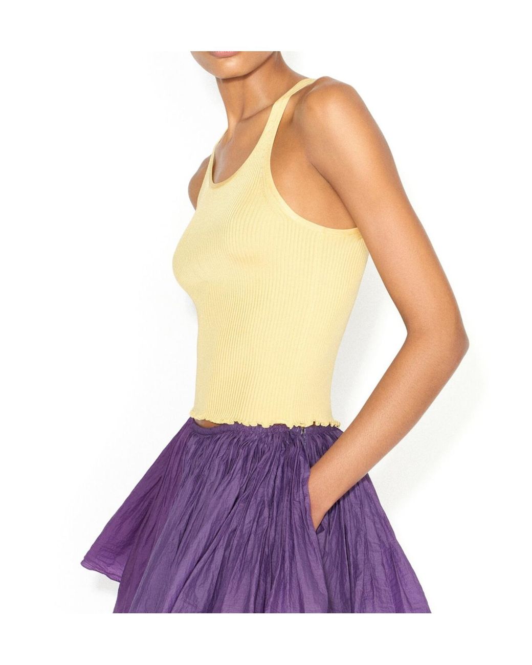 Alaïa Yellow Silk Ribbed Knit Crop Top