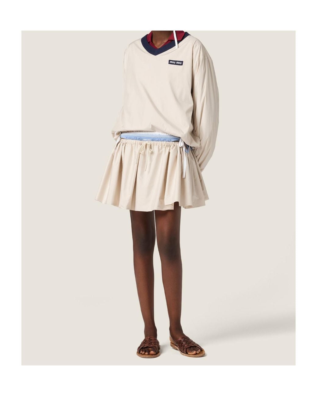 Miu Miu Natural Logo-Patch Drawstring Mini Skirt