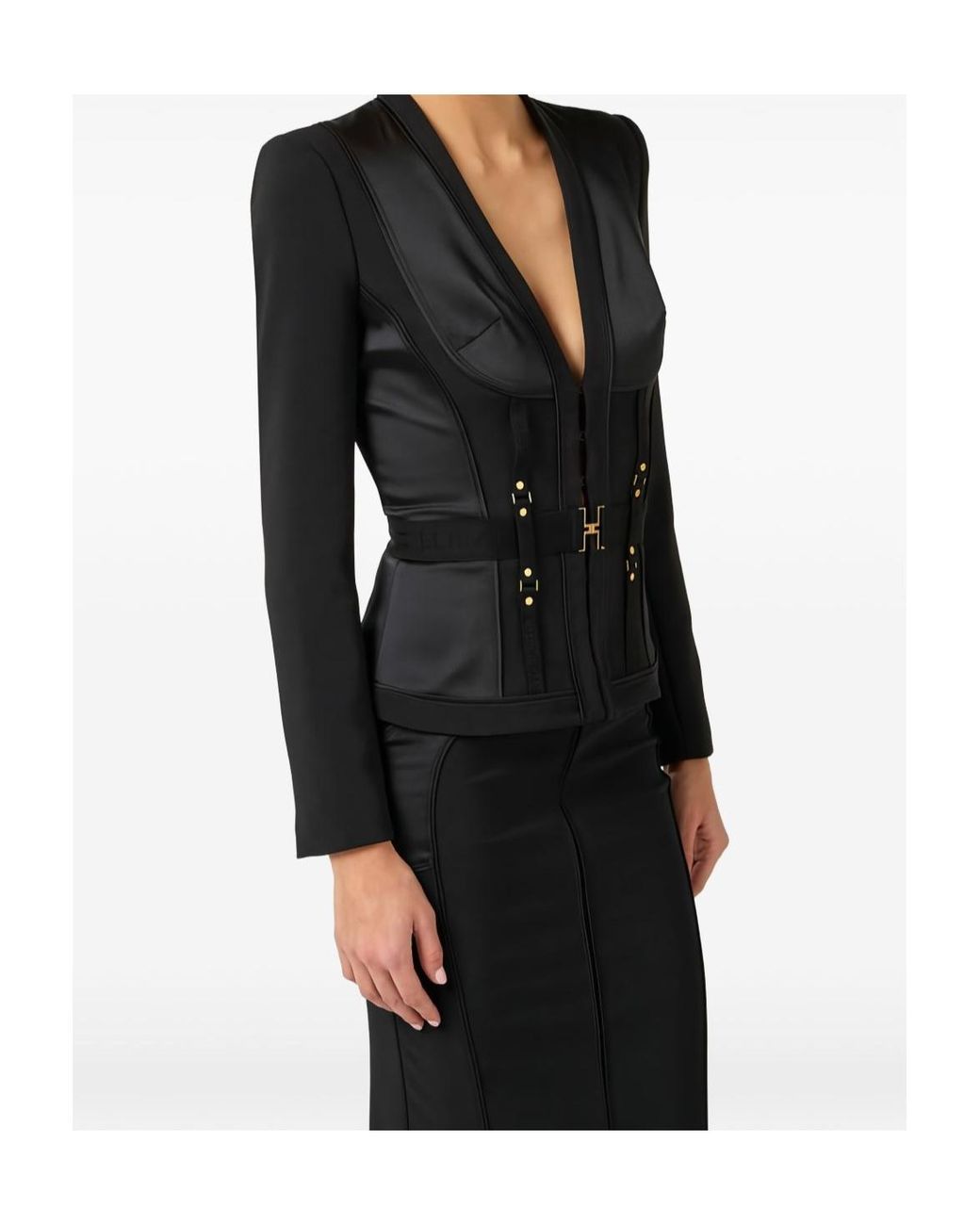 Elisabetta Franchi Black Bondage Belted Jacket