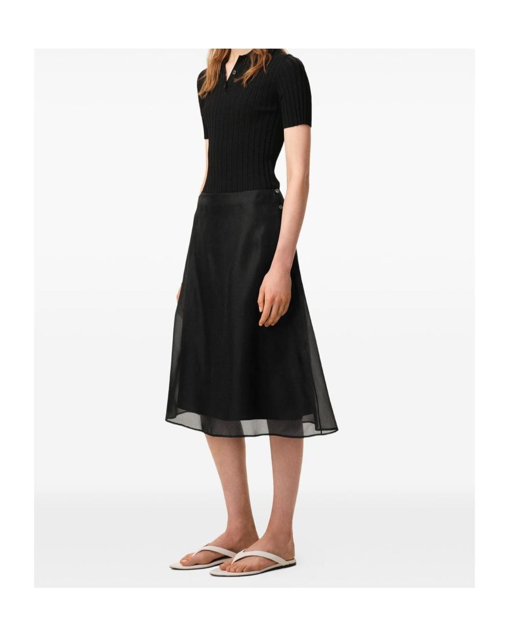 AMI Black Midi Sheer A-Line Midi Skirt