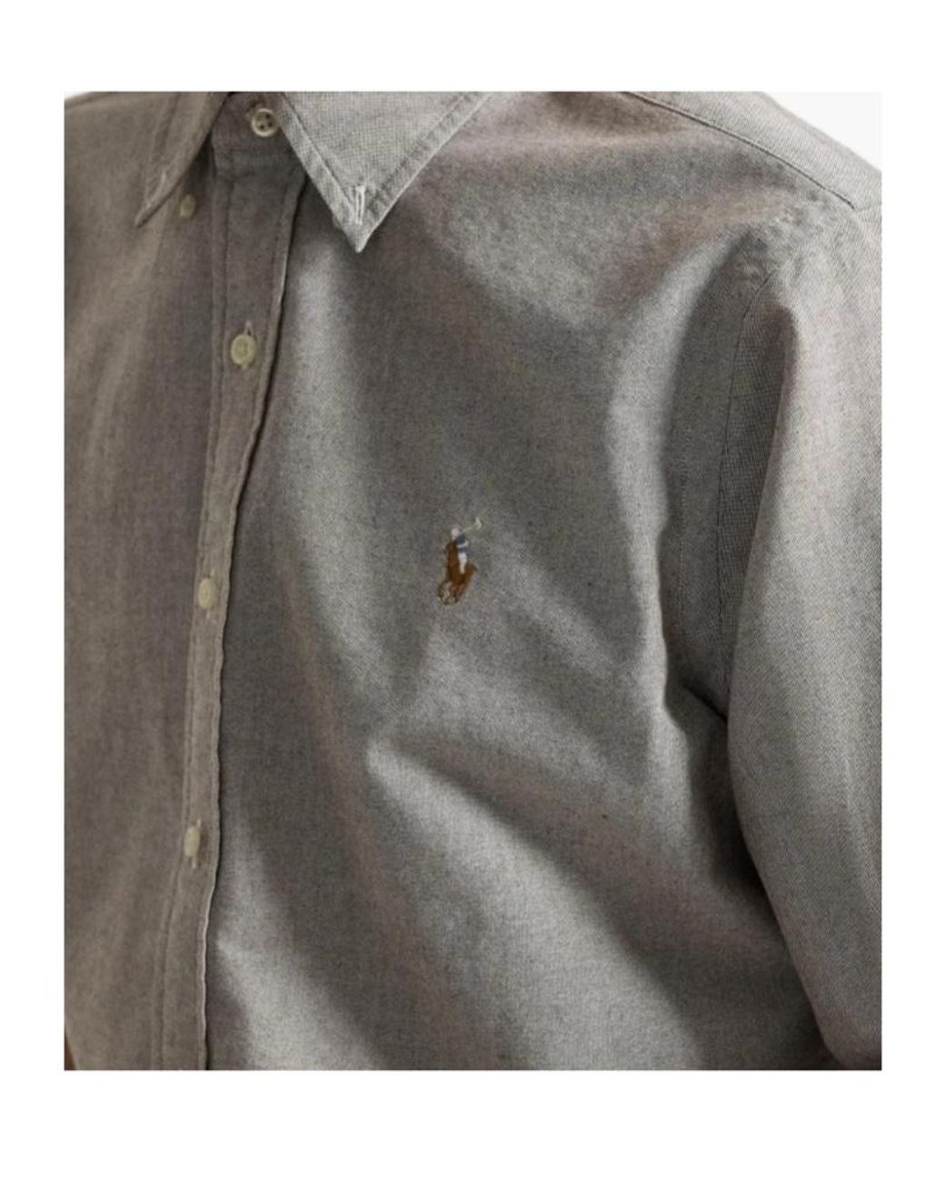 Polo Ralph Lauren Gray Logo Embroidered Oxford Shirt for men