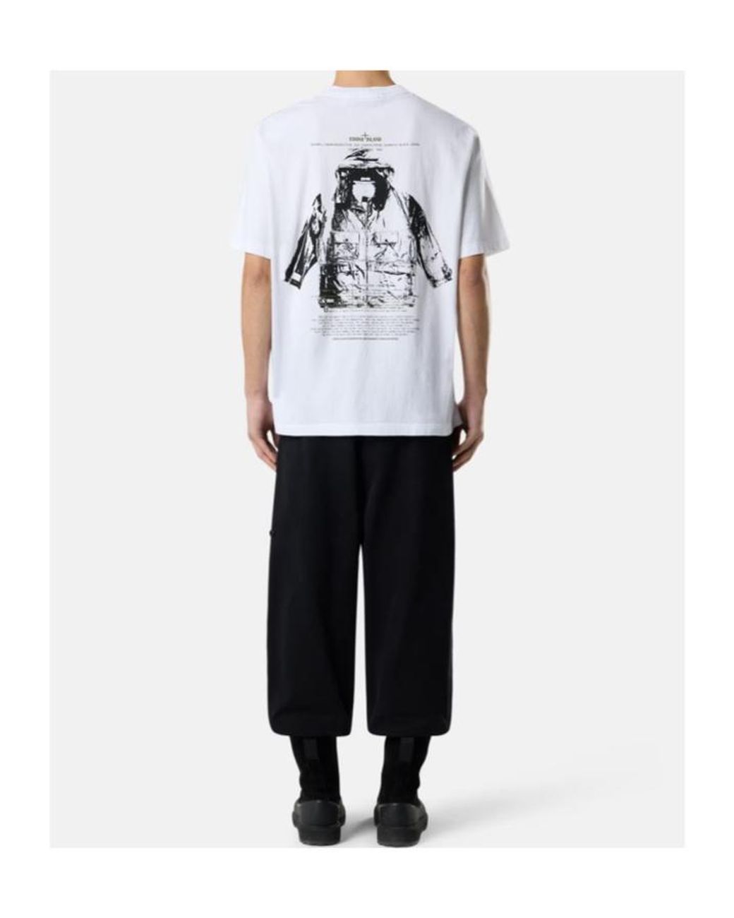 Stone Island White Logo Printed Crewneck T-Shirt for men