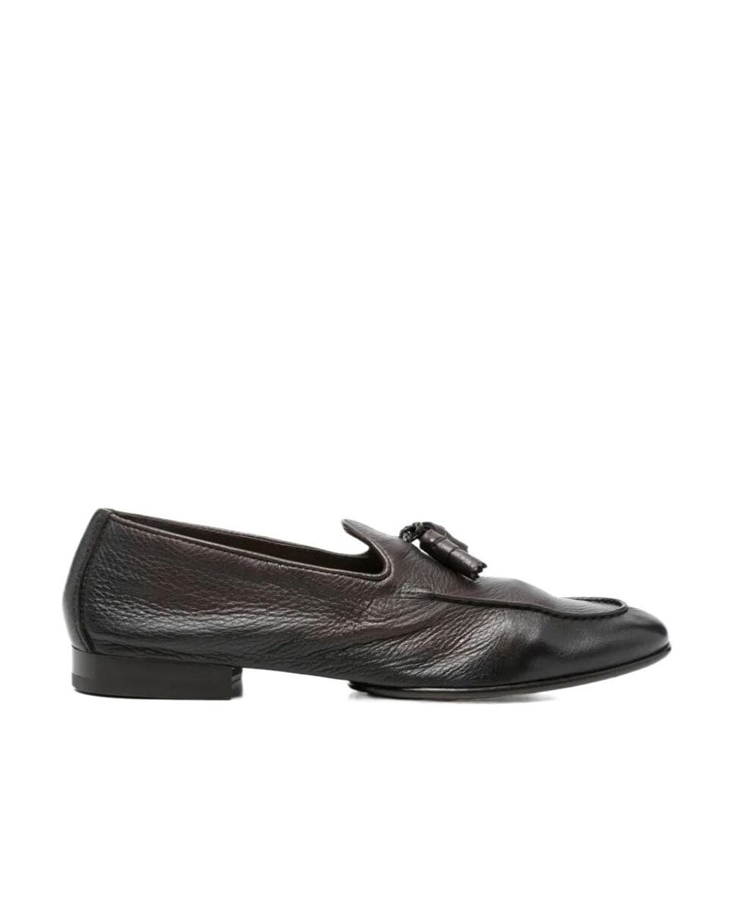 Doucal's Black Tassel Slip-On Loafers for men