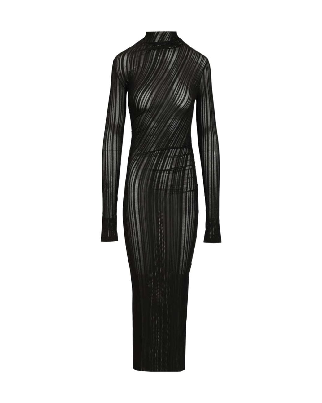 Amazuìn Black Olga Ribbed Long Dress